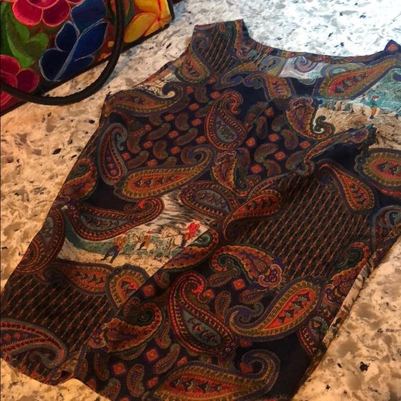 Paisley antique “silk” sleeveless blouse top ⚜️ - Picture 3 of 4